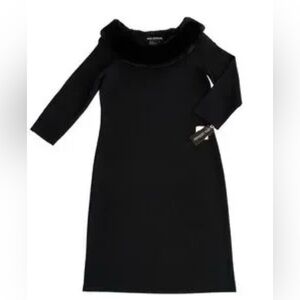 Nina Leonard Classic Black wool blend faux fur collar 3/4” sleeves  Sm
